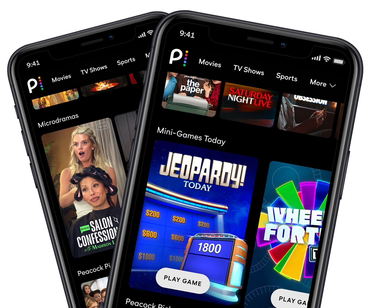 Two mobile phones with mini games and clips
