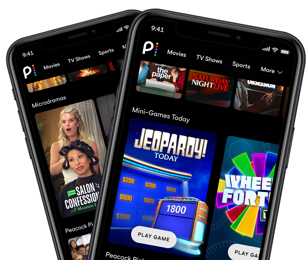 Two mobile phones with mini games and clips