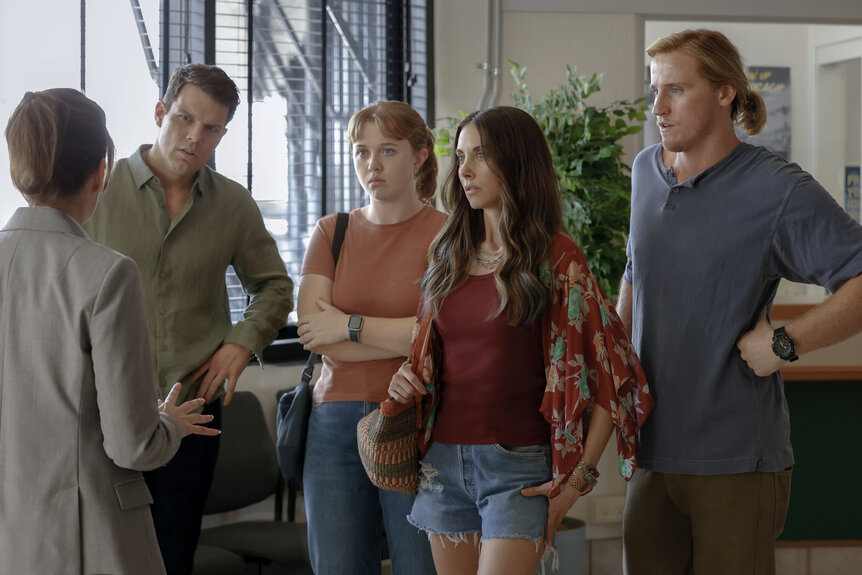 Jake Lacy, Essie Randles, Alison Brie and Conor Merrigan-Turner (L-R) in Apples Never Fall