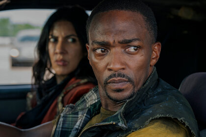 Stephanie Beatriz and Anthony Mackie in Twisted Metal