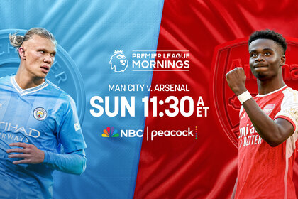 Erling Haaland of Man City and Bukayo Saka of Arsenal are expected to play in Premier League: Man City v. Arsenal Sunday at 11:30a ET on Peacock and NBC