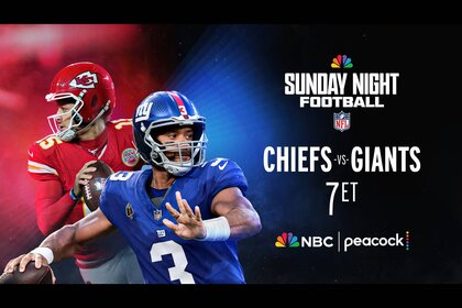 Patrick Mahomes and Russell Wilson compete on Sunday Night Football: Chiefs vs. Giants LIVE at 7p ET on Peacock and NBC