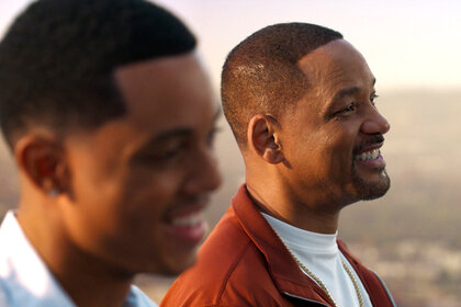 Will (Jabari Banks) and Will Smith standing outside smiling
