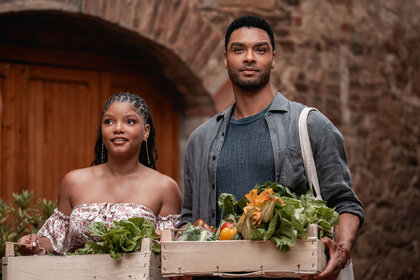 Halle Bailey and Rege Jean Page in You, Me & Tuscany (2026).