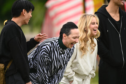 Johnny Weir and Tara Lipinski during a challenge on The Traitors Season 4 Episode 10