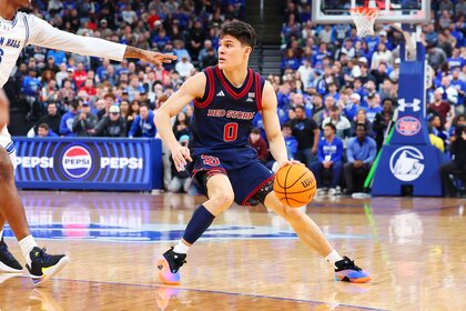 Dylan Darling of the St. John's Red Storm controls the ball during the game against the Seton Hall Pirates.