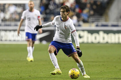 Brenden Aaronson, #11 of the US Mens National Team, during a friendly match.