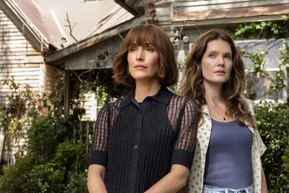 Samantha and Charlotte standing next to each other outside a home in The Good Daughter Season 1.