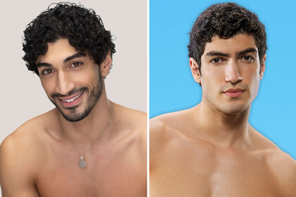 A split of Zach Georgiou and Charlie Georgiou in Love Island USA.