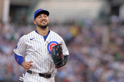 Michael Conforto #20 of the Chicago Cubs looks on during the game between the San Diego Padres and the Chicago Cubs at Wrigley Field.