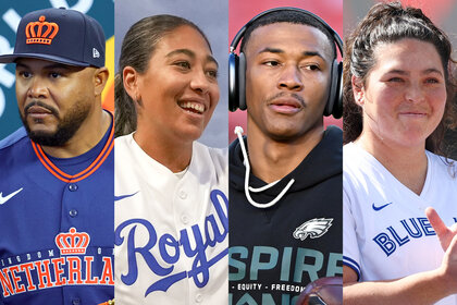 Split of Andruw Jones, Tiare Jennings, Devonta Smith, and Rachel Garcia.