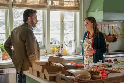 Matthew and Hollis talking in the kitchen in The Five Star Weekend Season 1 Episode 8.
