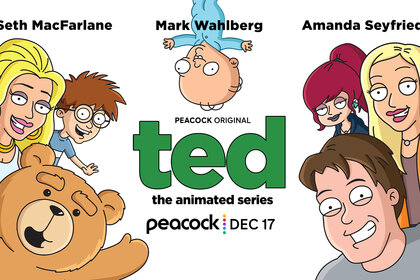 A group of animated characters from the series Ted on a white background with "Ted" written in the middle.