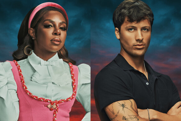 A split featuring Candiace Dillard Bassett and Rob Rausch on The Traitors Season 4.