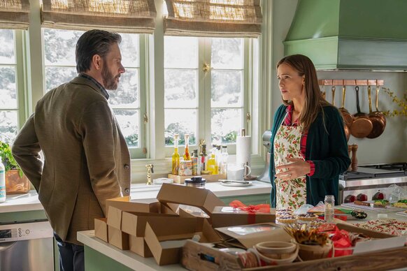 Matthew and Hollis talking in the kitchen in The Five Star Weekend Season 1 Episode 8.