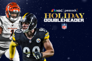 The Cincinnati Bengals will play the Pittsburgh Steelers in the first game of the NFL Holiday Doubleheader on Peacock and NBC