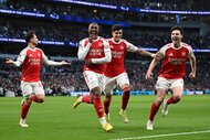 Eberechi Eze of Arsenal celebrates scoring his team's first goal.