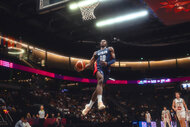 Jordan Smith Jr. of USA jumps toward the basket for a dunk during the FIBA U19 Basketball World Cup 2025