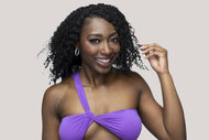 Aniya wearing a purple swimsuit in Love Island USA Season 8.