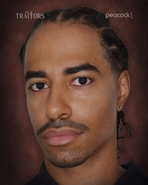 Boman Martinez-Reid's cast portrait in The Traitors Season 6.