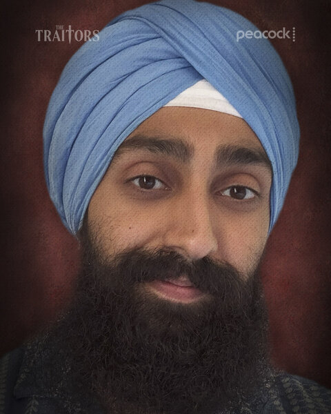Jag Bains' cast portrait in The Traitors Season 6.