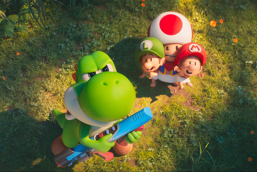 Yoshi and Baby Mario, Baby Luigi and Baby Toad in Nintendo and Illumination’s The Super Mario Galaxy Movie (2026).