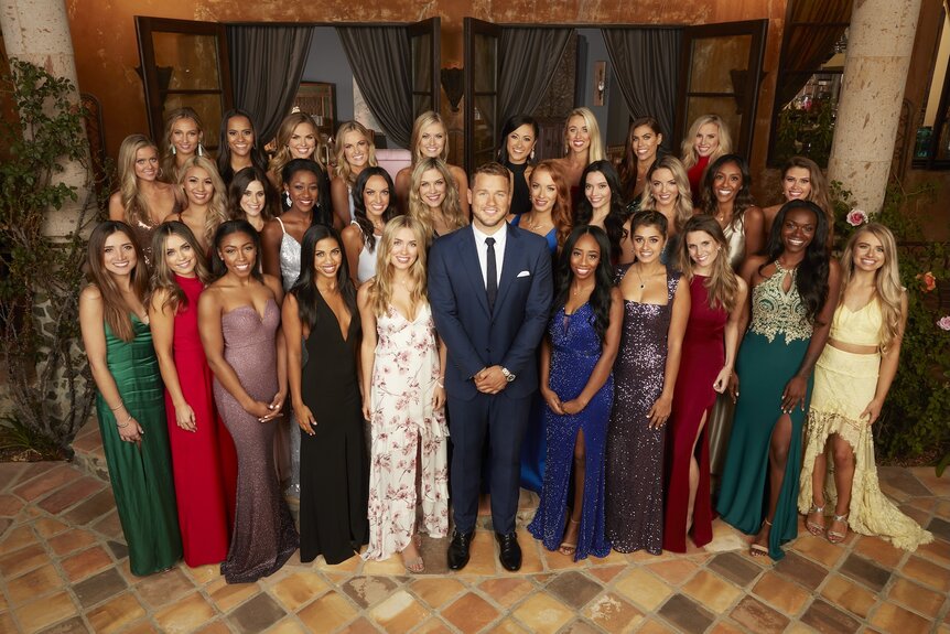 Colton Underwood stands in front of a giant group of women on The Bachelor Episode 2301.