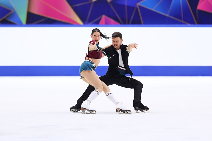 Charlene Guignard and Marco Fabbri figure skate together.