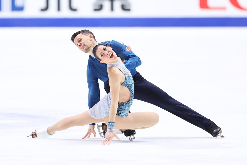 Charlene Guignard and Marco Fabbri figure skate together.