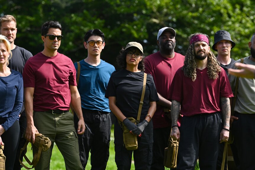 The cast stands outside on The Traitors Episode 405.&nbsp;