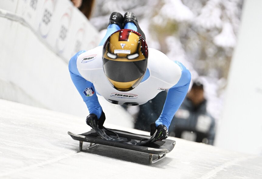 Amedeo Bagni trains skeleton for the Milano Cortina 2026 Winter Olympics.