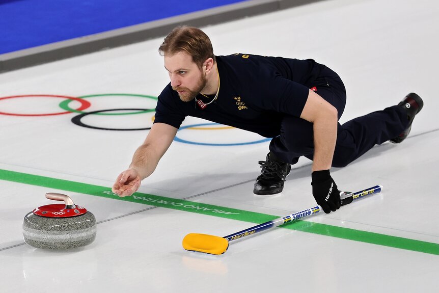 Rasmus Wranaa of Team Sweden trains curling for the Milano Cortina 2026 Winter Olympics.