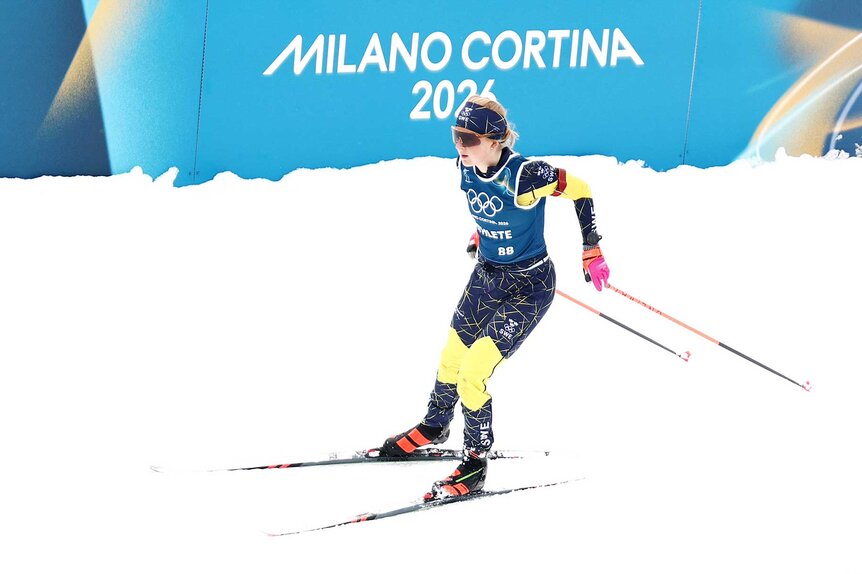 Anna-Karin Heijdenberg of Team Sweden skiing through the snow during training of the Milano Cortina 2026 Winter Olympics.