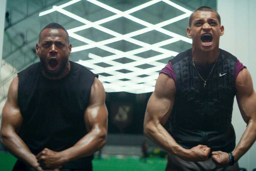 Isaiah White and Cameron Cade screaming in Him (2025).