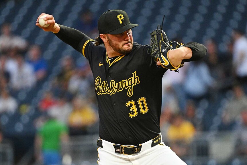 Paul Skenes of the Pittsburgh Pirates pitches in the second inning against the Chicago Cubs.