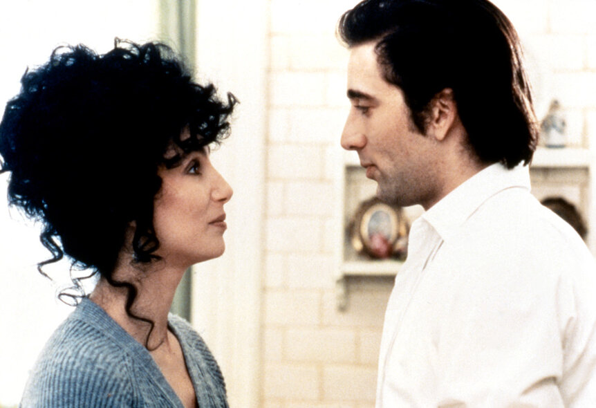 Cher and actor Nicolas Cage On the Set of Moonstruck