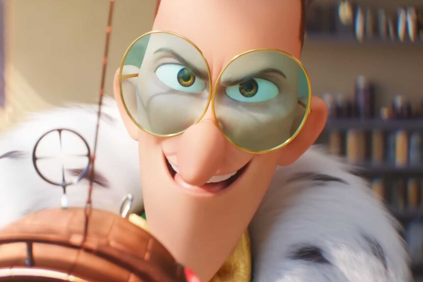 Maxime Le Mal with glasses and an evil look in Despicable Me 4 (2024).