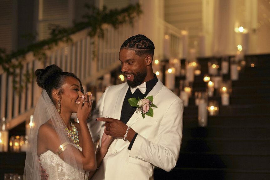 BelleJolie Force and Mecca Amen smiling together in Married at First Sight Season 20 Episode 1.
